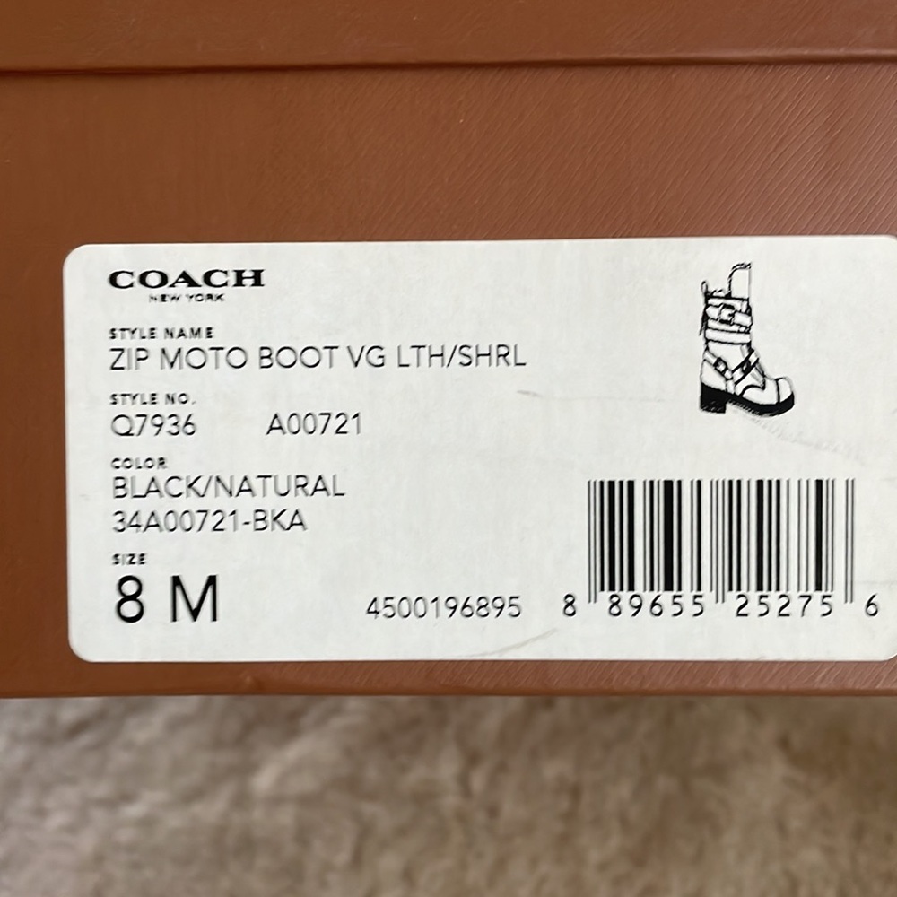 Coach 1941 Black Leather Womens Moto Boot with Shearling 2 inch heel size 8 M. - Picture 6 of 16